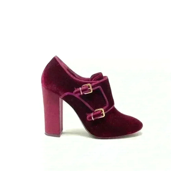 Tory Burch Shoes - Tory Burch Carley Burgundy Velvet Monk Strap Heel Platform Mary Jane Size 7.5